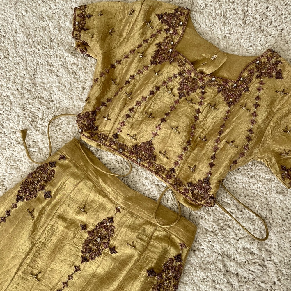 Gold and Bronze lehenga and blouse
